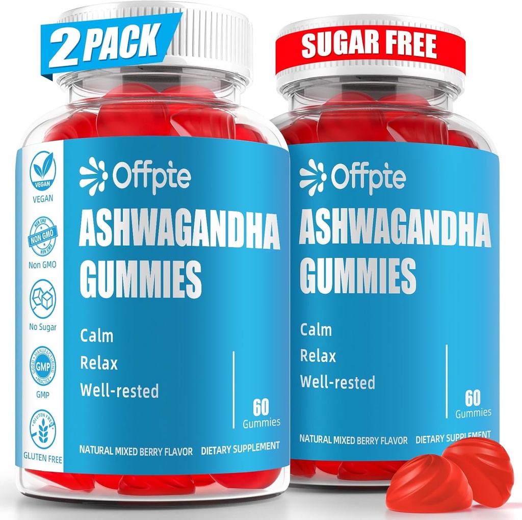 Ashwagandha Gummies Sugar Free for Women Men, High Potency Ashwagandha Root Extract Supplements with L-theanine GABA Camomile Turmeric Vitamin D3 B12 for Stress Adults Vegan (Mixed Berry)