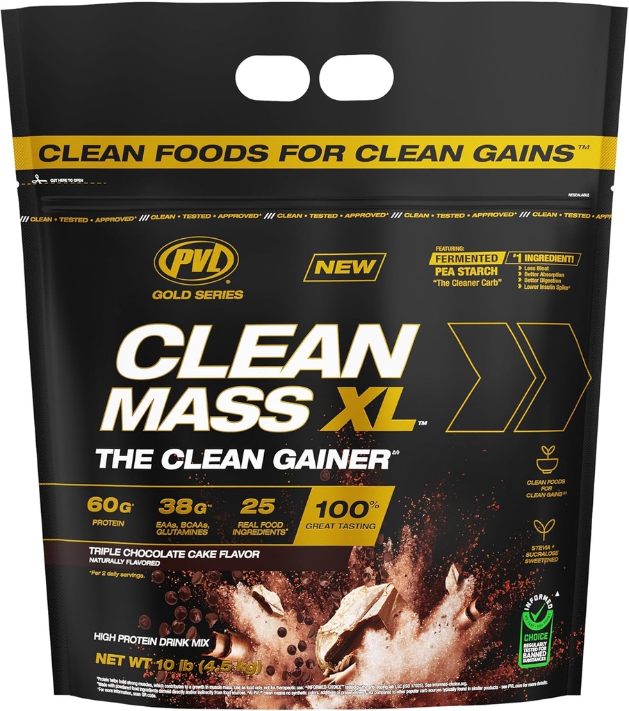 PVL Gold Series - Clean Mass XL - Clean Muscle Mass Gainer - 10 LB - Triple čokoládový koláč