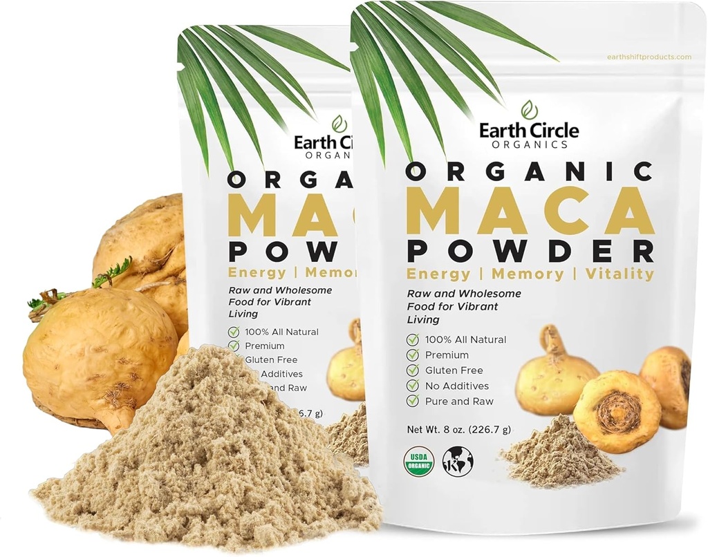 Earth Circle Organics Yellow Maca Root Powder, Natural Superfood, Pomáha s energiou, Hmotnosť, a ženská plodnosť - Vegan - 8 Ounce (Stoj 2)