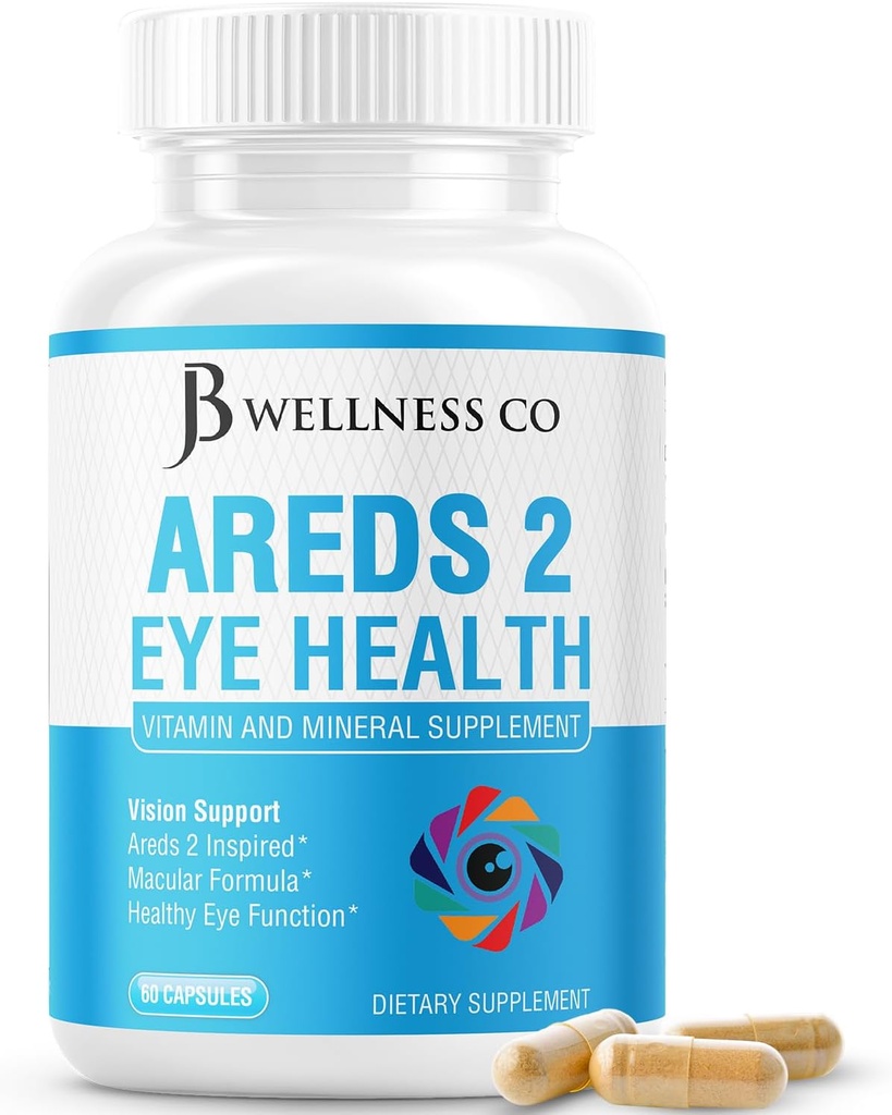 JB Wellness AREDS 2 Očné vitamíny a minerály doplnok, Obsahuje luteín, vitamín C, Zeaxantín, Zinok a vitamín Posilnenie zraku doplnok - 60 Počet