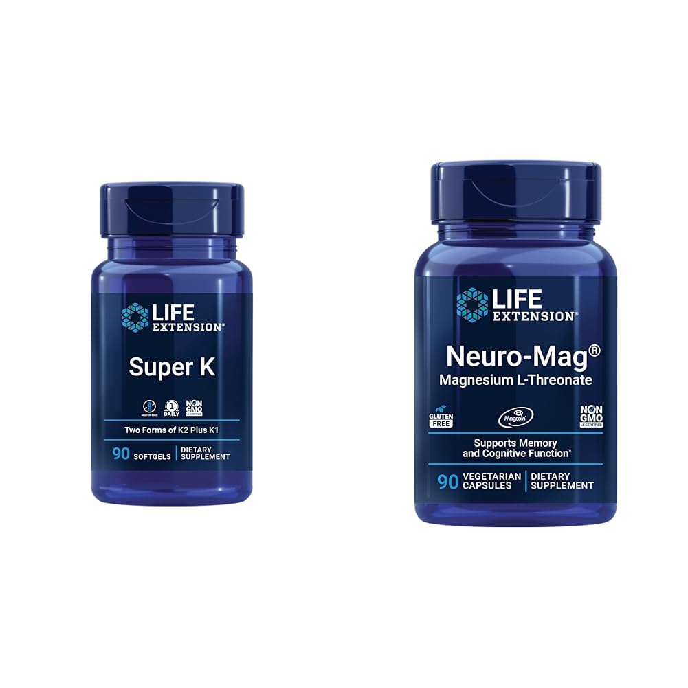 Predĺženie života Super K, vitamín K1, vitamín K2 mk-7, vitamín K2 mk-4 a neuromag L-treonát horečnatý L-treonát