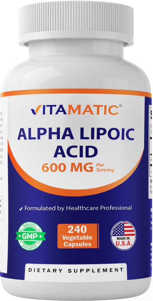 Vitamatic Alpha Lipoic Acid (ALA) 600mg Per Serving - 240 Rastlinné kapsule - 120 Servings - Non-GMO & Gluten Free