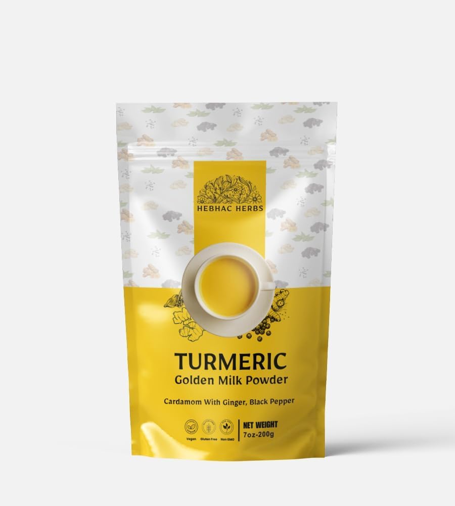 Kurkuma zlaté mlieko prášok - 200g, zmes kurkuma, čierne korenie, zázvor, kardamóm, a trstiny cukor podľa Hebhac bylinné