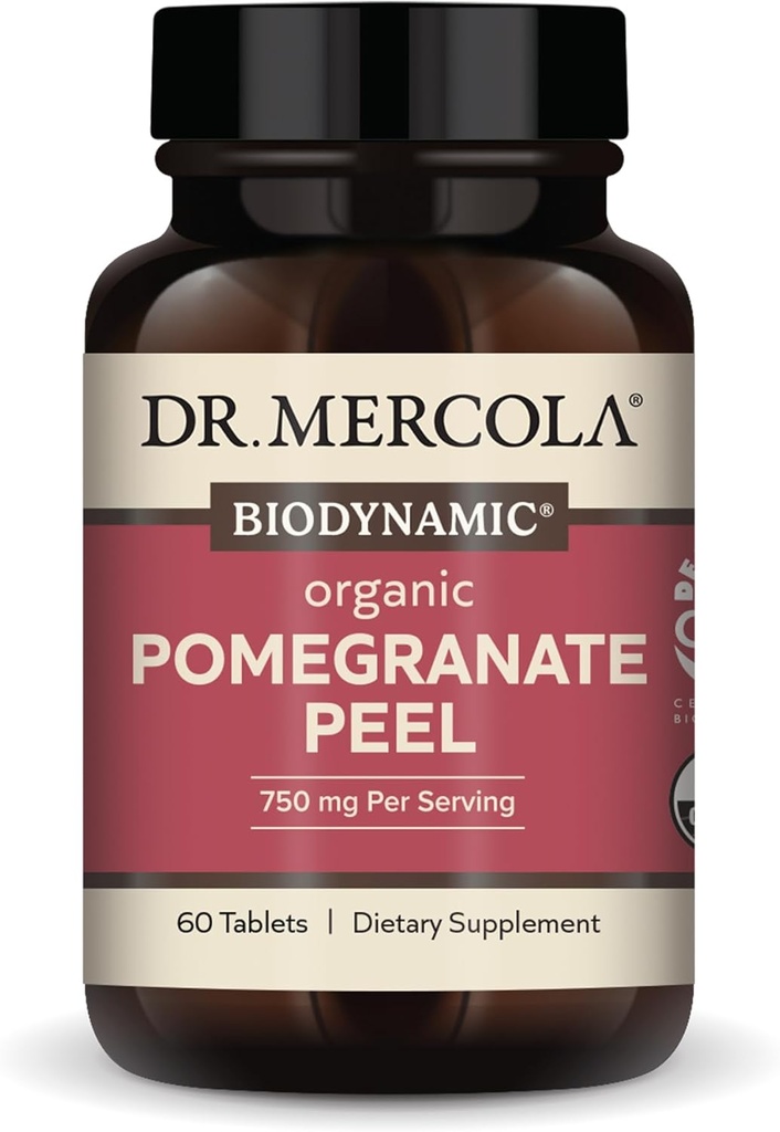 Dr. Mercola Biodynamické Organic Pomegranate Peel, 30 Servings (60 tabliet), Supports Mitochondrial Health*, Non GMO, Soy Free, Gluten Free, USDA Organic, Demeter Certified