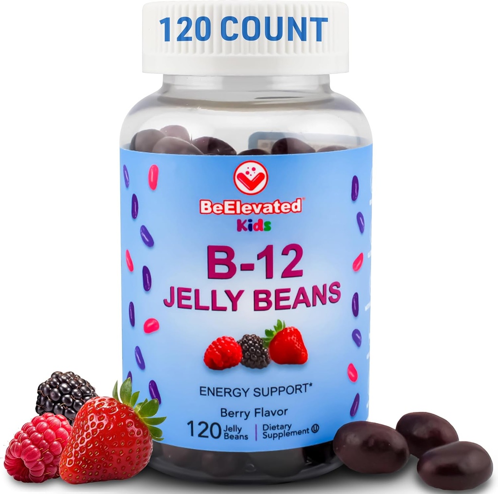 B12 Jelly Beans - Žuvacie vitamíny Gumies pre deti - Detské vitamínové doplnky - Vegan Energy B12 Gummy Supplement - 120 Berry Beans