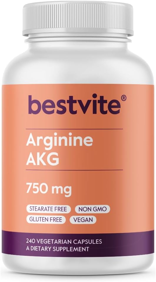 BESTVITE Arginine AKG 750mg (240 Vegetariánske kapsuly) - No Stearates - Vegan - Non GMO - Gluten Free