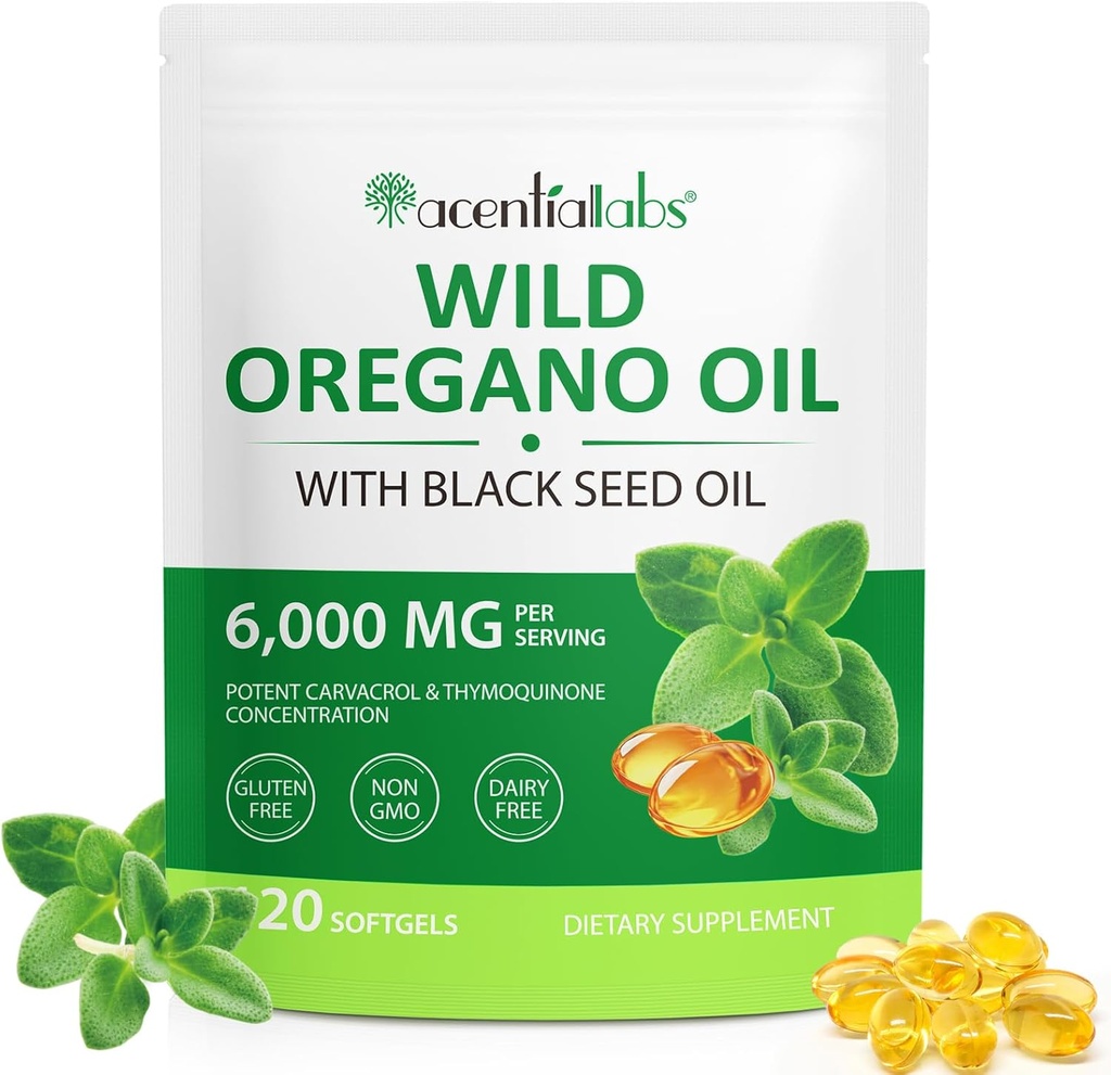 Acorn + Oak Oregano Softgels s olejom z čiernych semien,2 v 1 Formulované Oregano olej Kapsule Organické pre vitamín dobrý doplnok a Immune podpora 120 Gróf- Ľahko prehltnúť