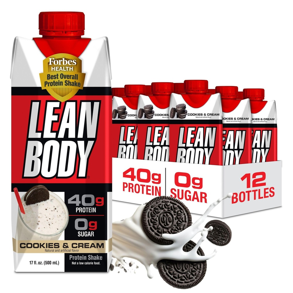 Lean Body Ready-to-Pite Cookies a krémový proteín Shake, 40g Protein, Wheey Blend , 0 Cukor, Gluten No, 22 Vitamíny a minerály, (Recyklovateľný Carton & Lid - balenie 12) LABRADA , 17 Fl Oz (Súprava 12)