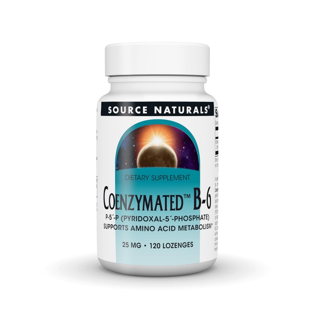 Zdroj Naturals Coenzymated B-6, P-5 Pyridoxal-5 Fosfát Fast-Acting, Quick Rozpustiť Vitamíny Podpora Aminokyseliny Metabolizmus*, 25 mg - 120 Lozenges