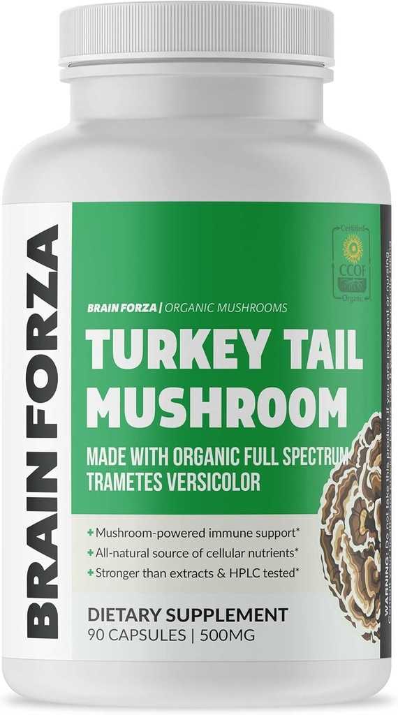 Mozog Forza Organic Turecko chvostové huby Kapsule, Huba Powdered Immune Support, Pečeň a Digest Health Support, Organic Defense Support, Non-GMO, Vegan, Organic, 90 Kapsule