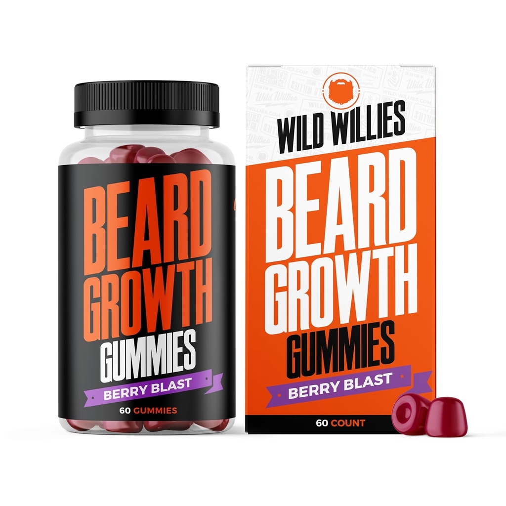 Wild Willies Brada Rast Gumies Supplement pre mužov - s biotínom & 19 Vitamíny pre silnejšie, hrubšie vlasy tváre - 60 Gumies