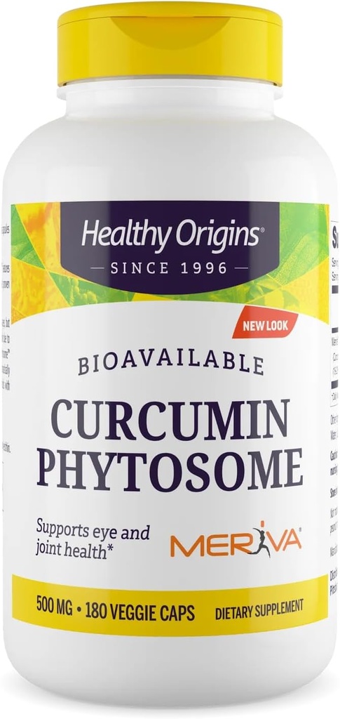 Zdravý pôvod Curcumin Phytosome (Podáva Meriva SF) 500 mg, Podporuje zdravie v kĺboch a očiach, non-GMO, Vegan, 180 Veggie Capsules