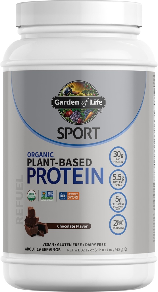 Záhrada života Organický Vegánsky proteín Prášok s probiotikami, BCAA, NSF Certified, Gluten Free & Sport, Non GMO, Šport Protein Powder, 19 Servis, Čokoláda