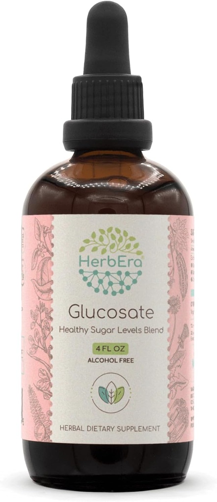 HerbEra glukozát B120 Extrakt bez obsahu alkoholu Tinktúra, horké melóny ovocie, kôra škoricou, púpava koreň, Gymnema Leaf, senovka grécka semená, Amla ovocie. Zdravé hladiny cukru zmes 4 Fl Oz