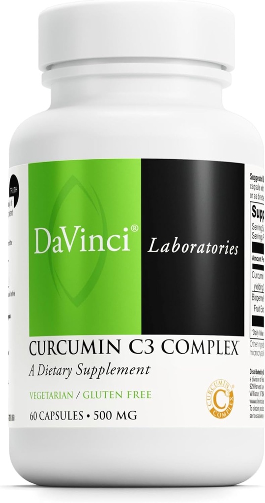 DAVINCI Labs Curcumin C3 Complex - Dietary Supplement to support Gallbladder Function and Healthy Liver - with Curcuminoids and Bioperine Fruit Extract - Gluten-free - 60 Vegetariánske kapsule