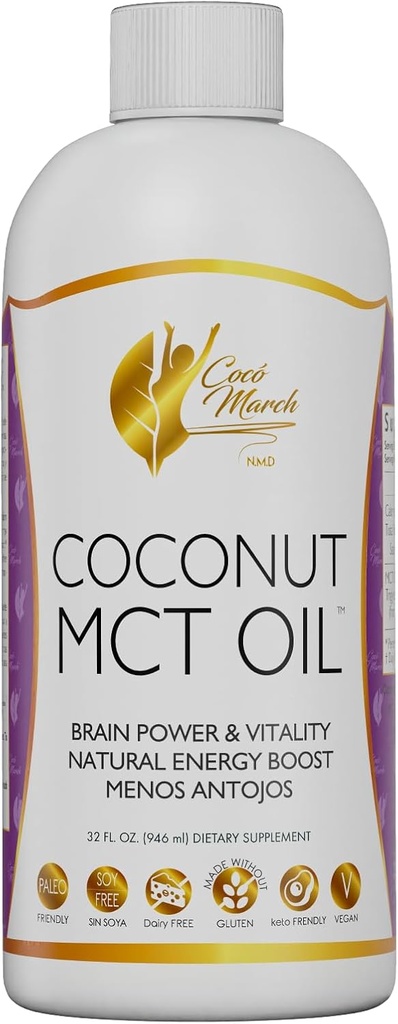 Cocó March N.M.D MCT Oil - Intermittent Fasting Support, Metabolizmus, Power Boost mozgu, Prírodná energia z kokosu, bez glutenu, Dairy, Soy, Vegan & Keto-Friendly, 32 Fl Oz