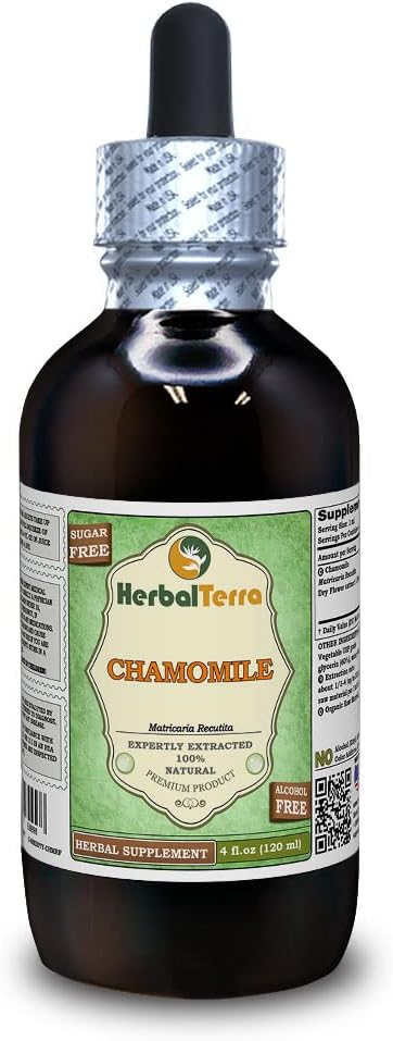 harmanček (Matricia Recutita) Glycerit, organický sušený kvet bez obsahu alkoholu tekutý extrakt (názov rastliny: bylinný terra, hrdo vyrobené v USA) 4 fl.oz (120 ml)