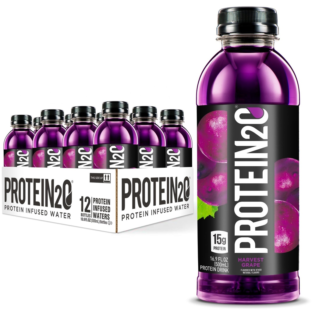 Proteín2o 15g Srvátkový proteín Izolát infuzovanej vody, pripravený na pitie, bez cukru, bez lepidla, bez laktózy, Grape, 16.9 oz fľaša (Pack of 12)