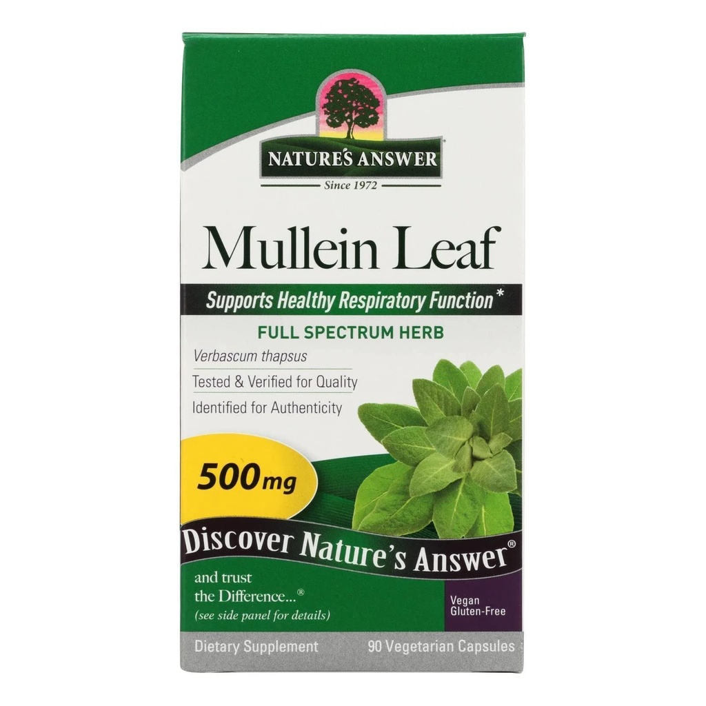 Prírodná odpoveď Mullein Leaf Kapsule 90 - Alkohol bez, Vegetariánska, Vegan, Gluten zadarmo - Mullein capsuels pre Pľúca - podporuje respiračné funkcie a zdravie pľúc