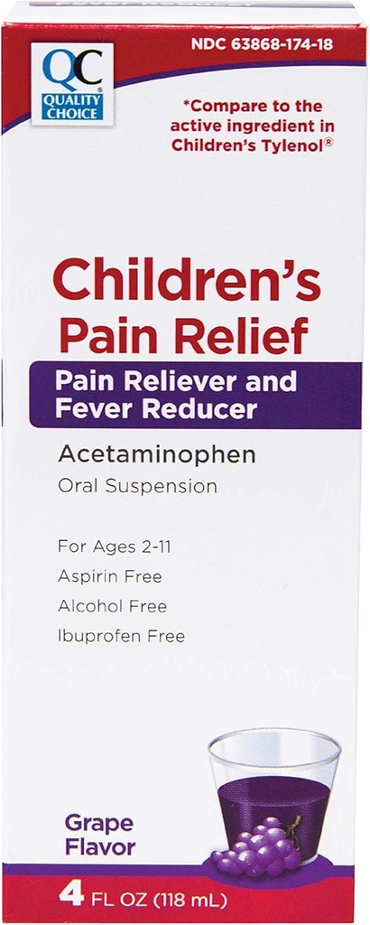 Kvalitná voľba Detská úľava od bolesti a horúčka Redukcia pre deti, 4fl oz Acetaminofen 160mg na 5ml, Ibuprofen a aspirín Bez, Tekutá studená a chrípka Medicína pre deti, Pravidelná sila OTC medikácia