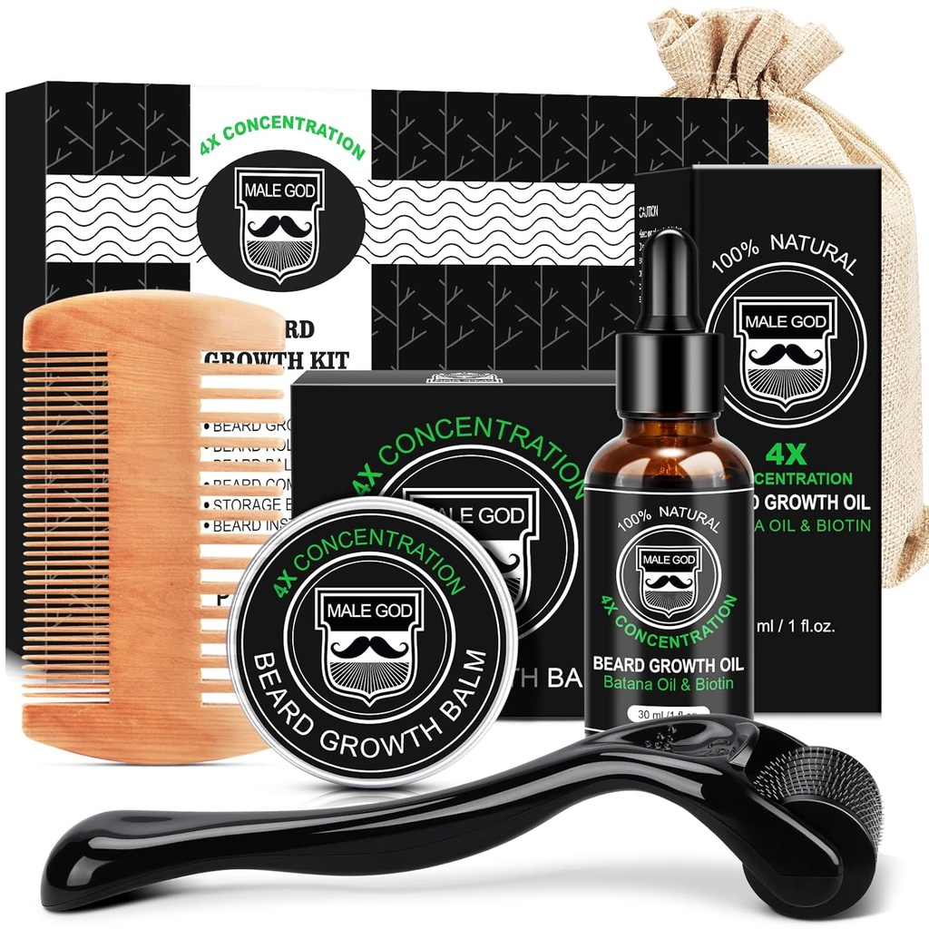 BOH BOH Brode Rastúca súprava, Brada Kit W / Bard Rastový olej, Brada Balm, Brada Comb, Massager pre mieste / Patchy Brada, Vianočné darčeky pre mužov priateľ manžel