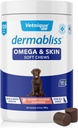 Vetnique Dermabliss Omega & Skin Health Fish Oil pre psy Mäkké žuvačky Zdravá pleť a pleť pre psy s biotínom a DHA - Hickory Salmon Dog Treats (120 gróf žuvačky)