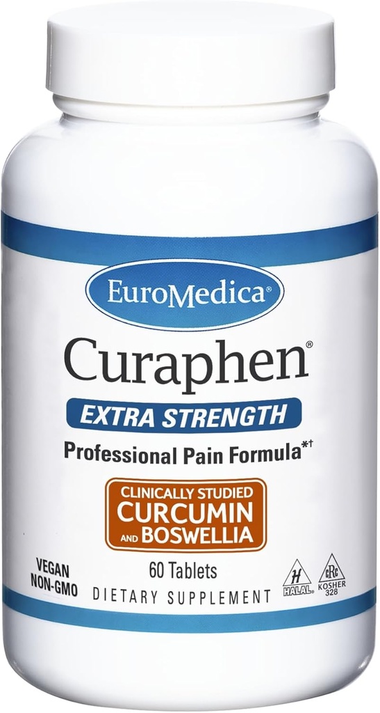 EuroMedica Curaphen Extra sila - 60 tabliet - Profesionálny vzorec - Silný Curcumin & Boswellia s DLPA & Nattokináza - Vysoko Absorbovateľný - 60 Servisov