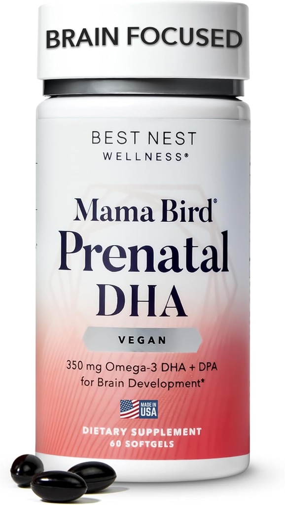 Najlepšie Nest Wellness Mama Bird Vegan prenatálne DHA - Mozog a oko doplnok pre dieťa - Vegan prenatálne doplnok s Algae DHA - Nutritional Supplement for Mami - 60 Softgels