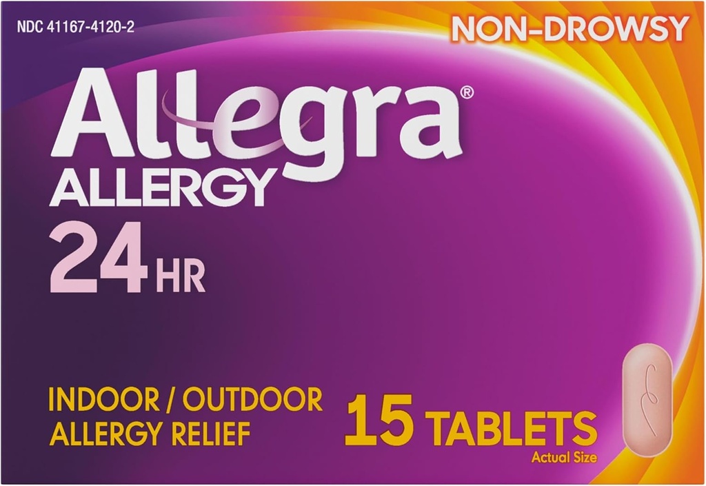 Allegra Adult 24HR Non-Drowsy Antihistaminikum, 15 tabliet, Fast-Acting Alergy Symptom Relief, 180 mg