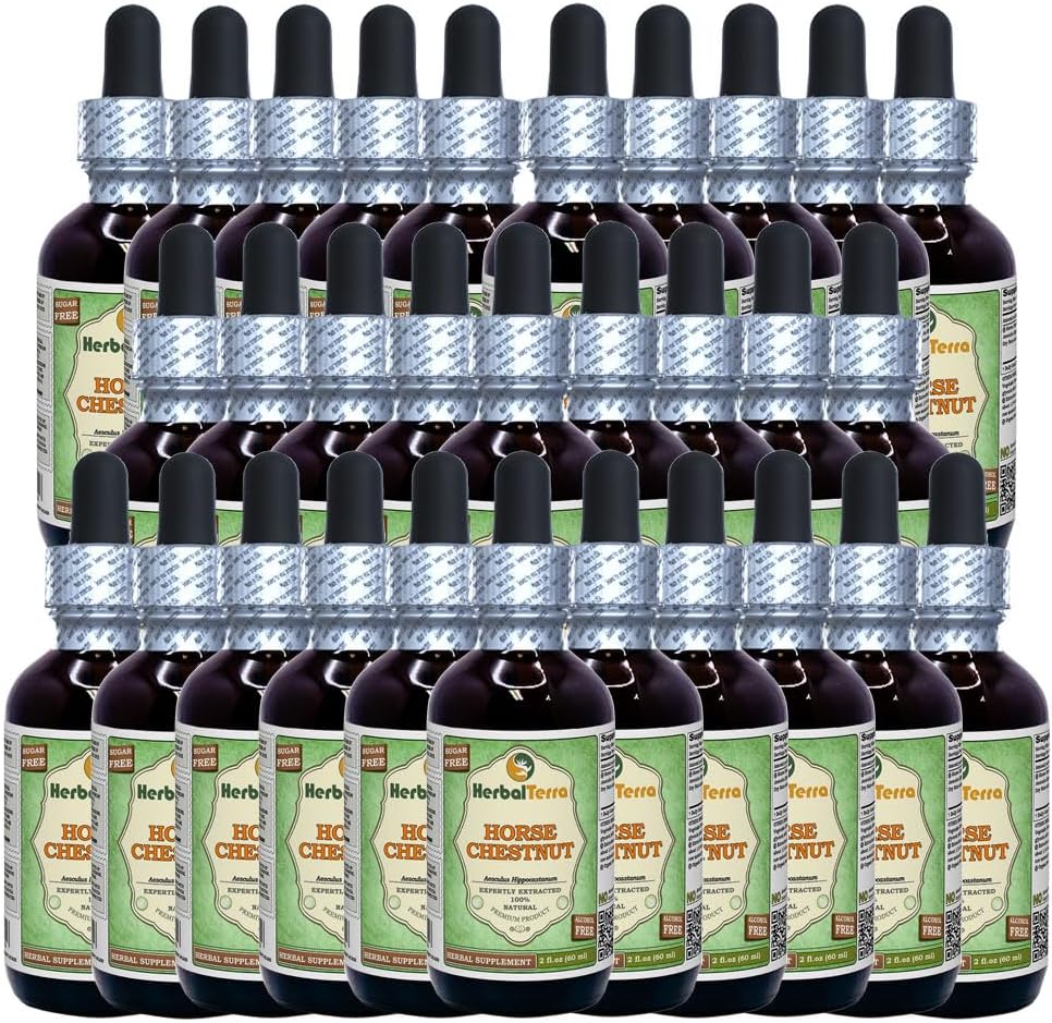 Konský gaštan (Aesculus Hippocastanum) Glycerit, organický sušený Orechy alkohol-FREE tekutý extrakt (názov brand: HerbalTerra, hrdo vyrobený v USA) 30x2 fl.oz (30x60 ml)
