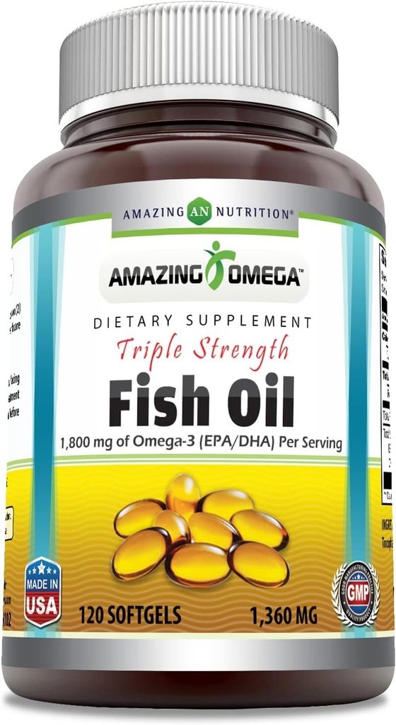 Amazing Omega Triple Strength Fish Oil (Omega-3, EPA/DHA) Supplement 