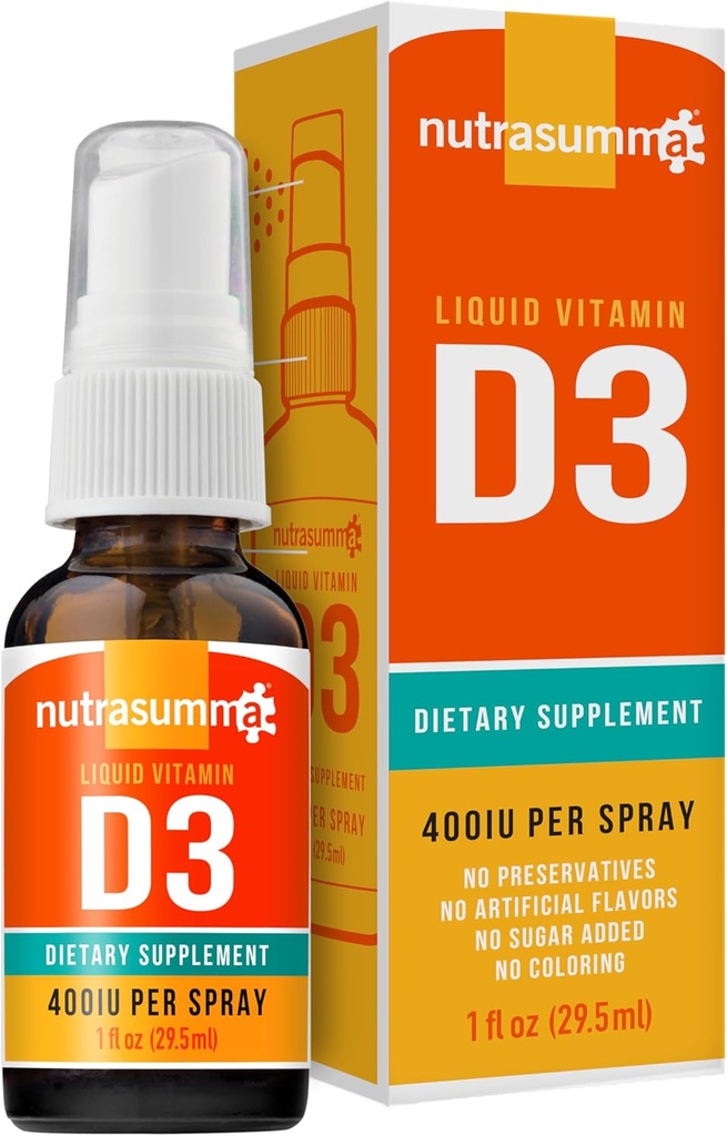 Nutrasumma Vitamín D3 1000 IU Spray -1oz- Prirodzene vysoká absorpčná rýchlosť podporuje zvýšenie kostného imunitného systému Vitamínové doplnky