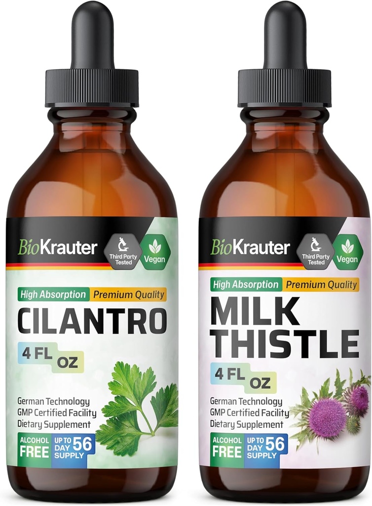 BIO KRAUTER Cilantro Tincture 4 Fl. Oz. & Milk Thitle Tincture 4 Fl. Oz.