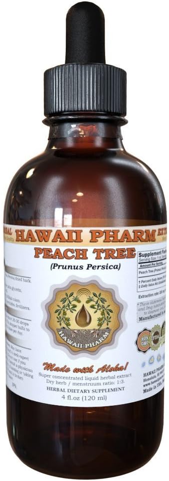 HawaiiPharm Peach Tree Liquid Extract, Peach Tree (Prunus persica) Bark Powder Tinture, Bylinné doplnky, Vyrobené v USA, 4 fl.oz