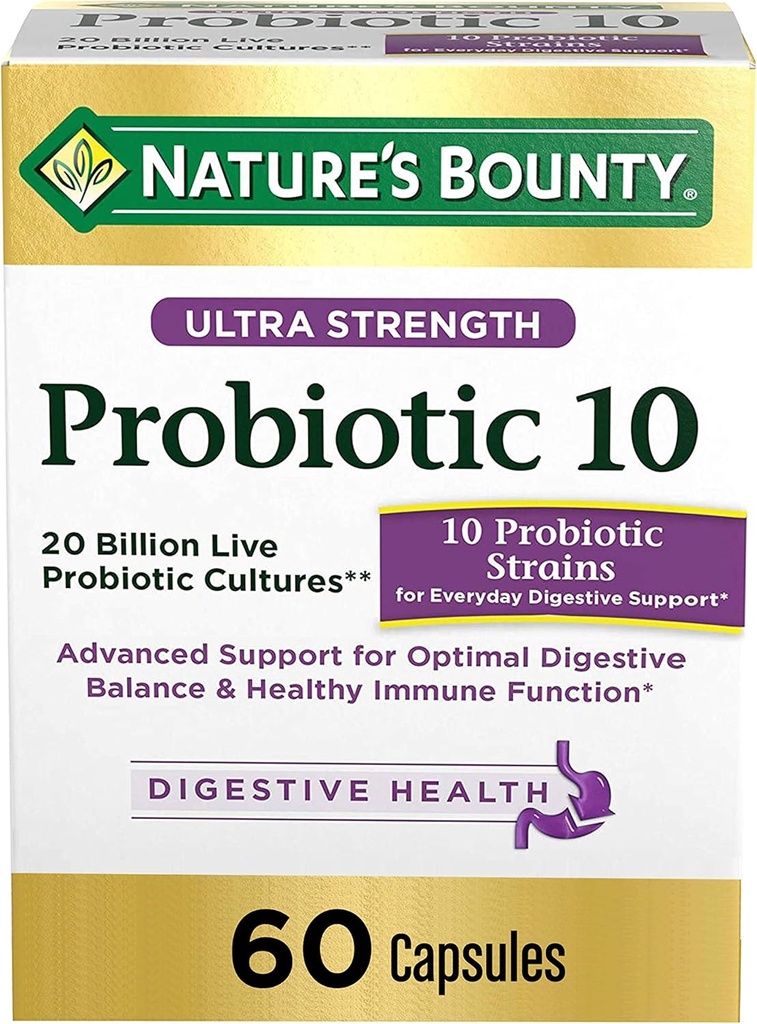Probiotiká podľa prírodnej Bounty, Ultra Strength Probiotic 10, Immune Health & Digestive Balance, 60 kapsúl