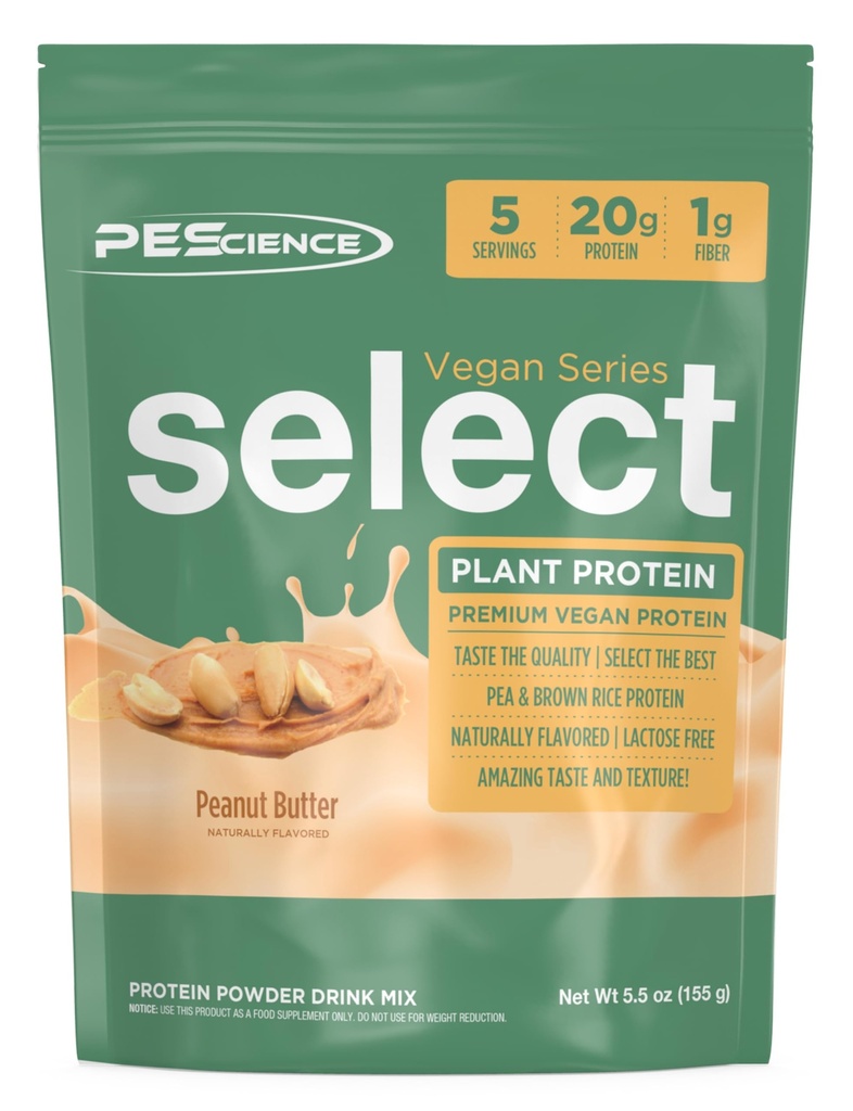 PEScience Select Vegan Protein Powder, Plant Based Protein Powder, Amazing Taste, Smooth Texture, Pea and Brown Rice Blend, Dairy Free, Lactose Free, Gluten Free - Arašidové maslo Delight, 5 Servings