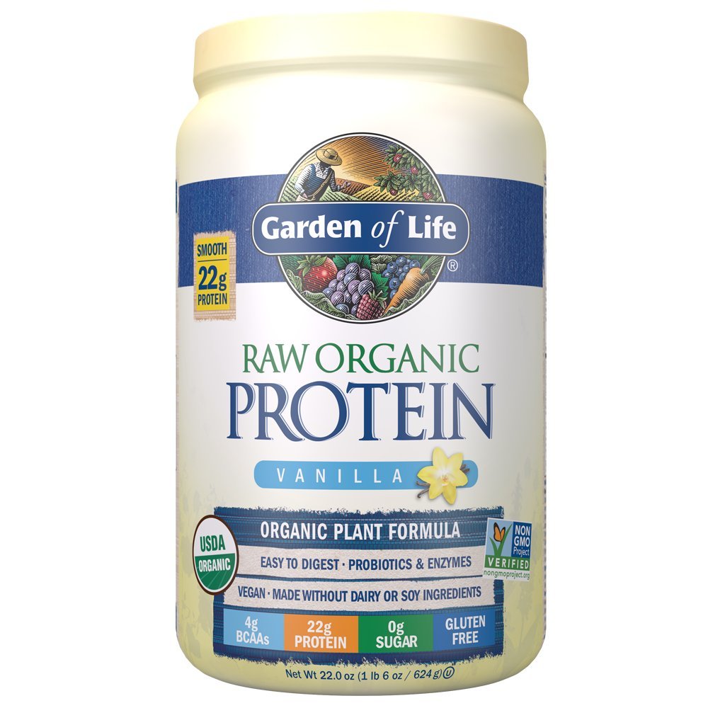 Garden of Life Raw Organic Protein Vanilla Powder, 20 Servings - Certified Vegan, Gluten Free, Organic, non-GMO, Plant Based Cukor Free Protein Pretrepať s probiotikami a enzýmami, 4g BCAA, 22g proteínu