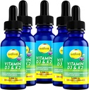 Tekutý vitamín D3 K2 kvapky 5000 IU - Vegan, bez chuti, bez zápachu, bez sóje, bez lepku, bez GMO, 1000 IU na kvapku, zvyšuje hladinu energie a imunitného systému, podporuje zdravie srdca (5 balenia)