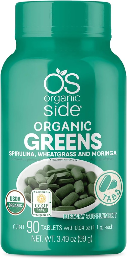 Organic Greens (Spirulina, Pšeničná tráva a Moringa) 90 tabliet - bohatých na vitamíny a minerály - Super Greens 1100 mg - Certified USDA - Non GMO - Vegan