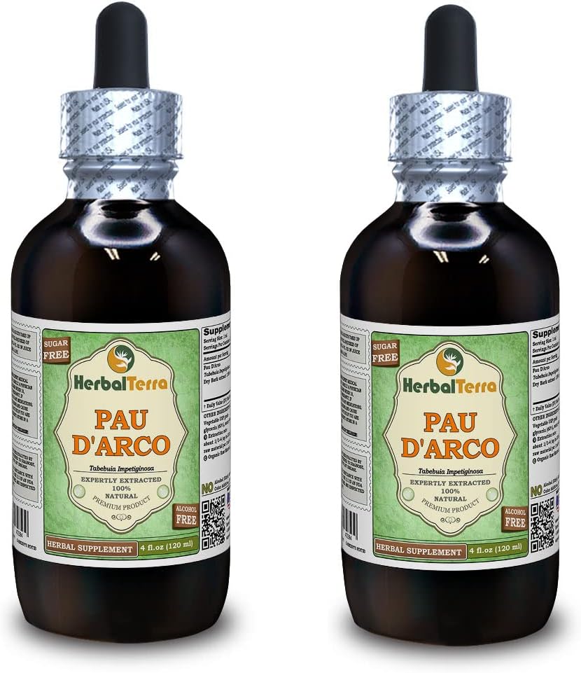 PAU d'arco (Tabebuia Impetiginosa) Glycerit, sušená kôra bez obsahu alkoholu Tekutý extrakt (nazývaný brad: HerbalTerra, hrdo vyrobené v USA) 2x4 fl.oz (2x120 ml)