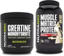 NutraBio Creatin Monohydrát, Neochutený, (150 g) a svalovej Matrix Proteín prášok, (Vanilla) doplnok Bundle 