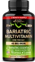 Bariatrické multivitamíny - 45 mg doplnky železa - vyrobené v USA - pre ženy a mužov - All-in-One, 21 Essential Vitamíny - Podpora žalúdočného rukáva - bez cukru, lepku a sóje - 90 kapsúl, raz denne