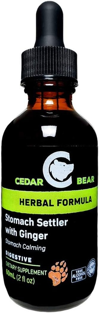 Cedar Medveď Žalúdočný Settler s zázvorom tekutý bylinný doplnok, ktorý pomáha upokojiť miernu nevoľnosť žalúdka 2 Fl Oz