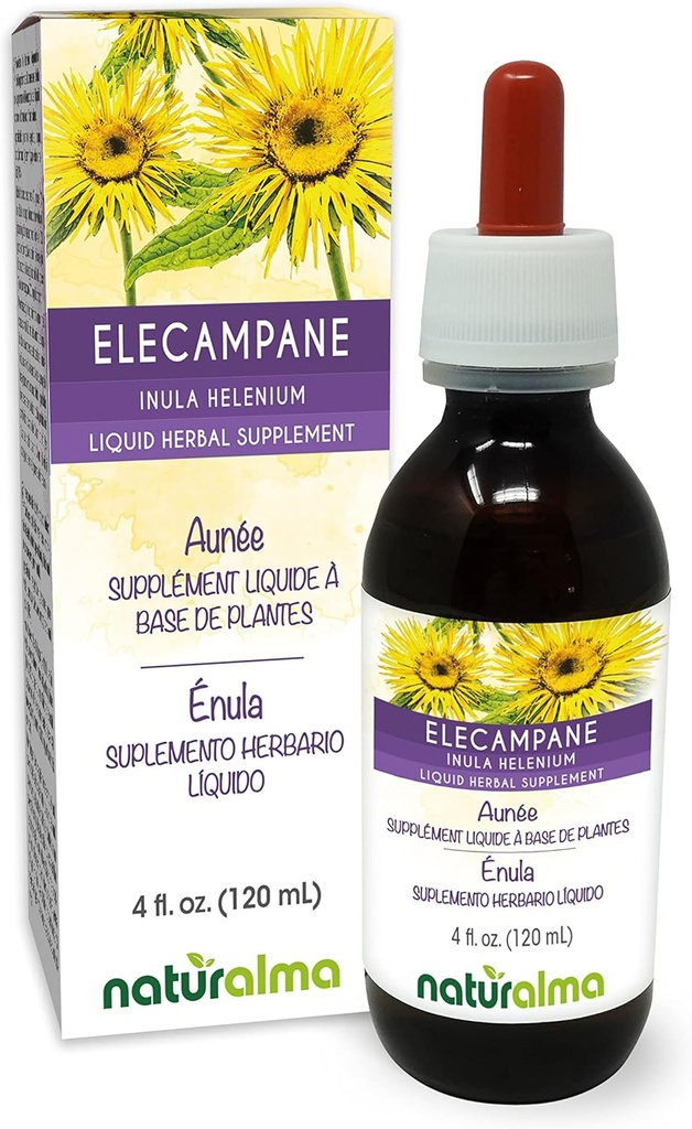 Naturalma Elecampane (Inula helenium) Root Alkohol-Free Tinture - 4 fl oz Liquid Extract in Drops - Bylinné doplnok - Vegan