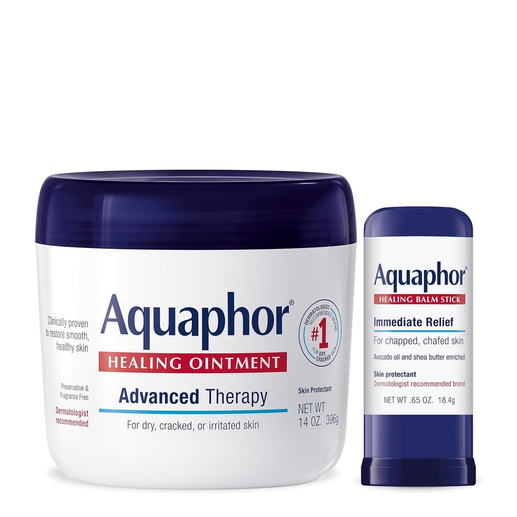 Aquafor Advanced Therapy Healing Ourment Skin Protectant (14 Oz) + Healing Balm Stick with Avocado Oil and Shea Butter (0,65 Oz)