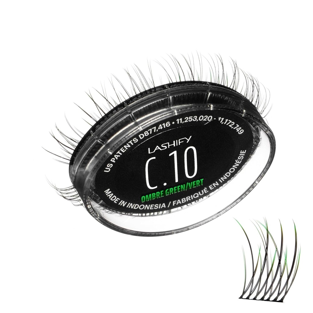 Lashify Curl 10mm Gossamer predĺženie rias Doplniť Ombre Green, ľahko DIY False Lashes pre prirodzený vzhľad