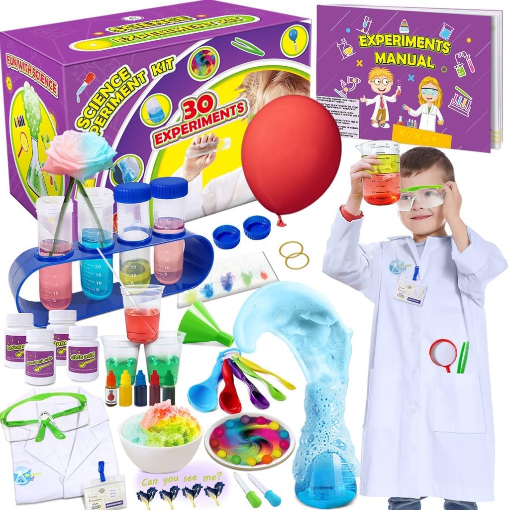 UNGLINGA 30 Experimenty Veda Kit pre deti s lakom, chémia Set STEM hračky narodeniny darčeky pre chlapcov dievčatá, vedec kostýme hracie nástroje vzdelávacie vzdelávacie vzdelávacie set