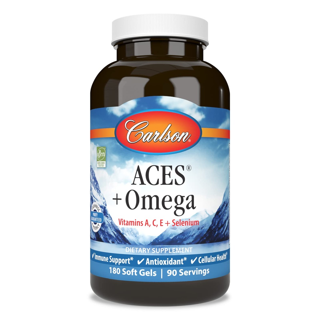 Carlson - ACES + Omega, vitamíny A, C, E a selén + Omega-3 EPA a DHA, podpora zdravia, 180 Softgels