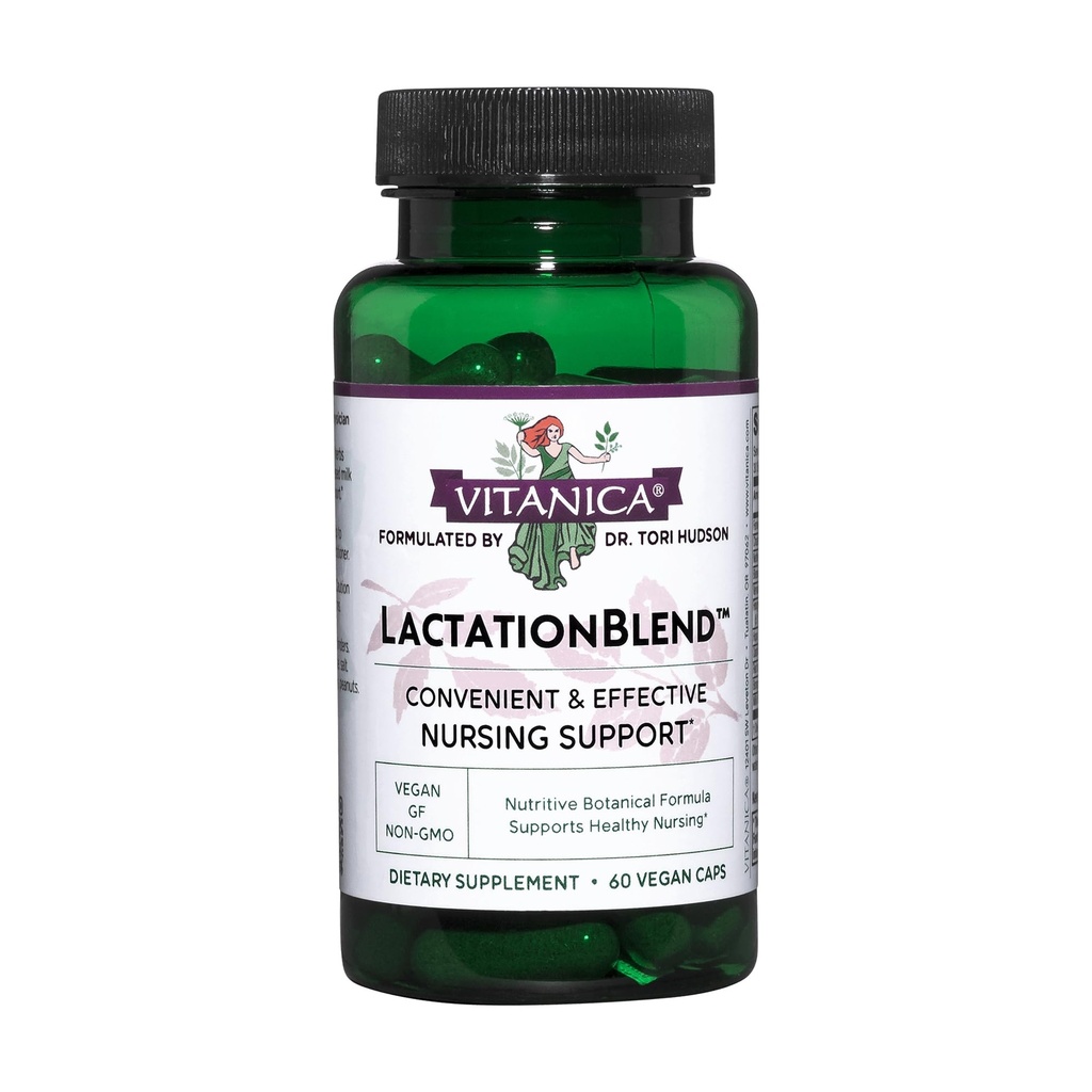 Vitanica LaktáciaBlend, Laktácia Supplement for Incorated Breast Milk Supply and Flow Organic Breatment Support, with Fenikel, Milk Thitle, Fenugreek and More, Non- GMO, Vegan, 60 Kapsule