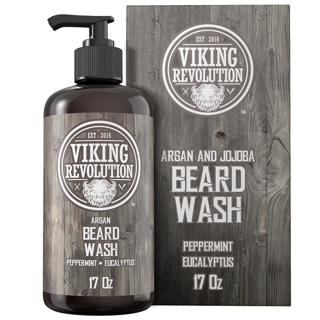 Beard Wash Shampoo w/Argan & Jojobové oleje - Mäkkýše a posily - Prírodná mäta pieporná a eukalyptová vôňa - Bed Shampoo w/Beard Oil (17 oz Šampón)